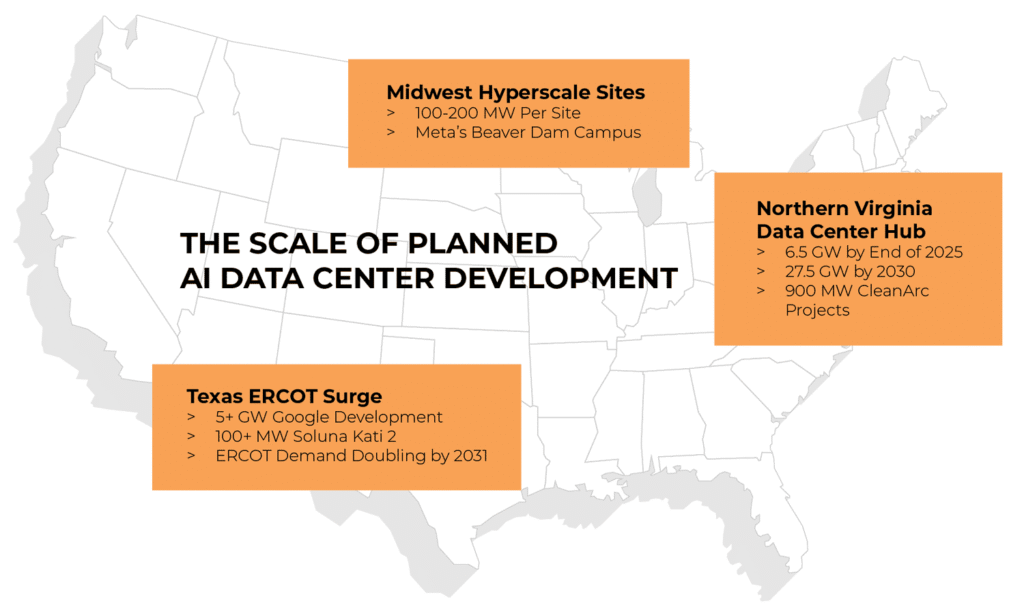 US map of planned AI Data Center Sites